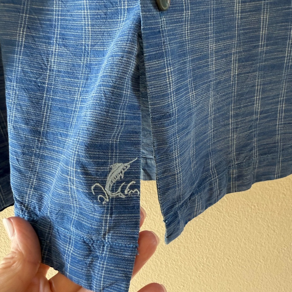 Tommy Bahama Blue Checkered Silk Button Down Shirt - Picture 4 of 7